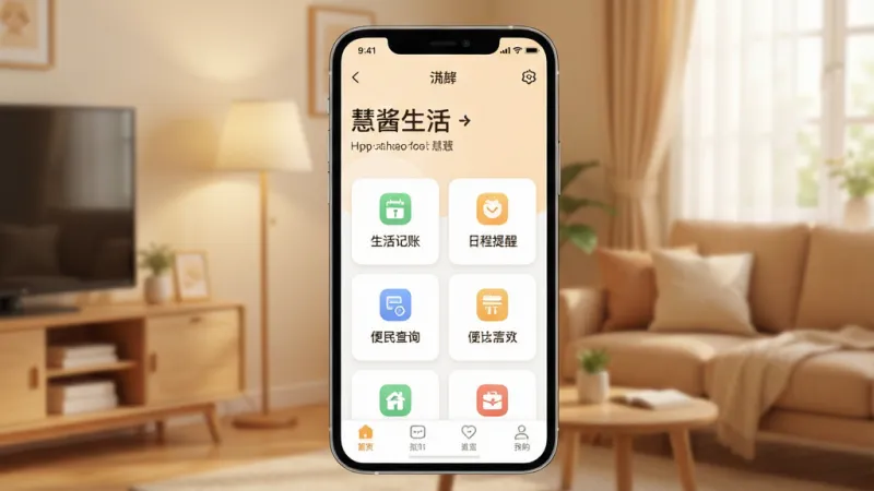 一张手机应用界面展示图,画面中央是手机屏幕,屏幕上显示