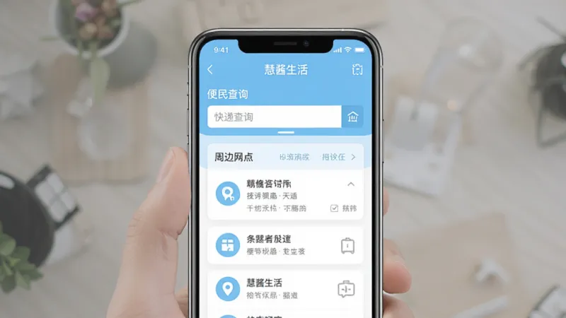 一张手机应用功能展示图,画面中手机屏幕上显示