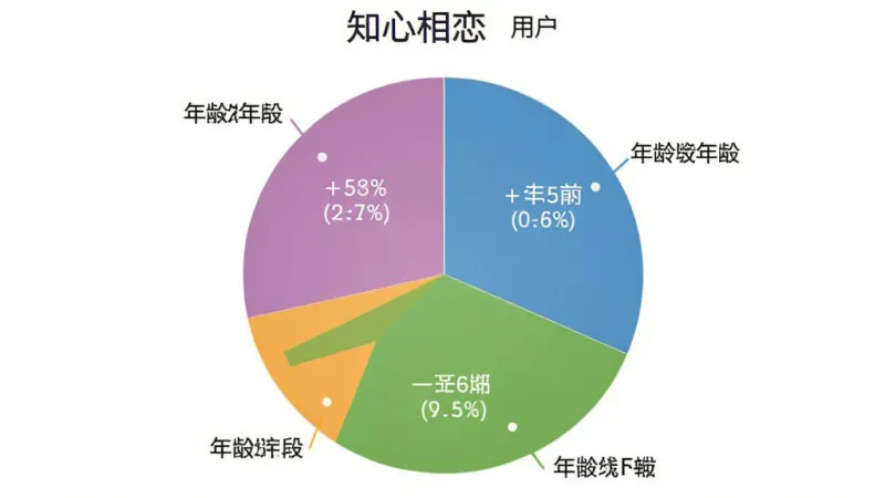 一张展示“知心相恋”用户年龄分布占比的饼状图,主体为图表,布局居中,风格简洁数据可视化,细节包括四个年龄段的百分比标签和不同颜色区块,画质干净,无多余元素