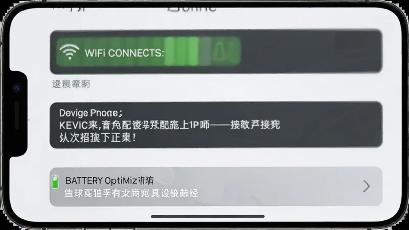 一张展示mini2软件连接设置界面的手机截图，屏幕上显示WiFi连接状态、设备配对提示和电池优化设置选项，界面布局清晰，文字标签明确，风格简洁实用，画质干净，无多余元素