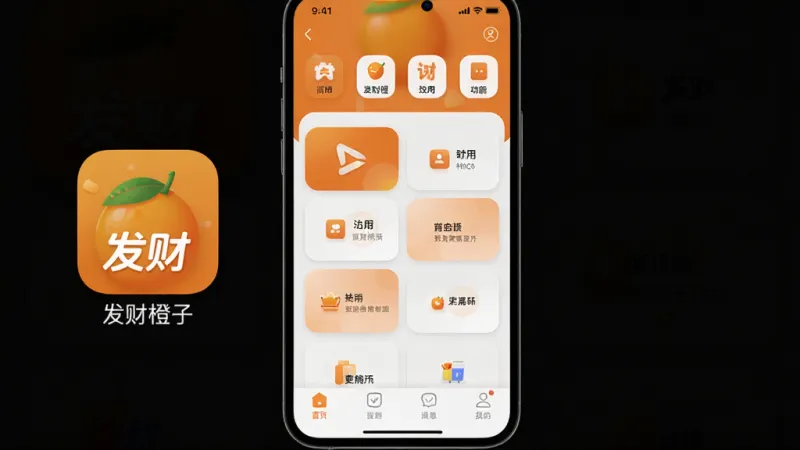 一张手机应用主界面的横版展示图,画面中央是名为