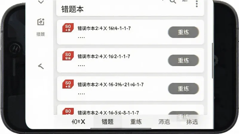 motoX应用错题本界面的手机截图,白色背景,顶部标题