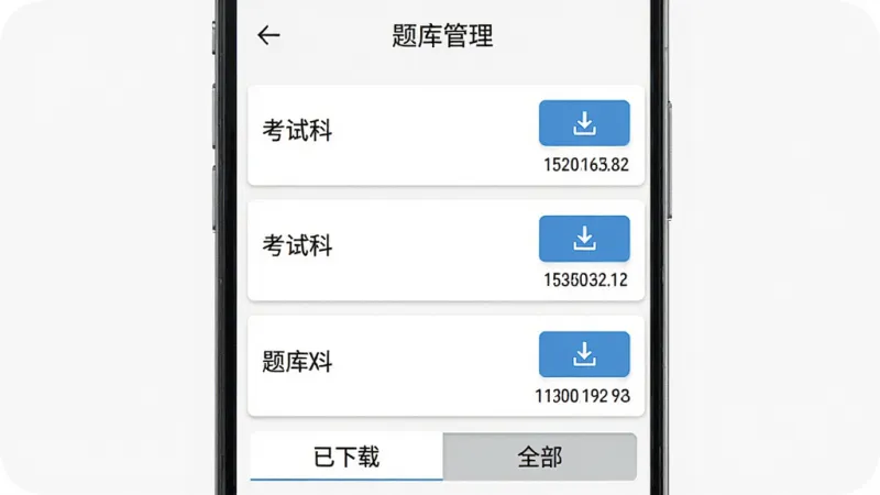 motoX应用题库管理界面的手机截图,白色背景,顶部显示