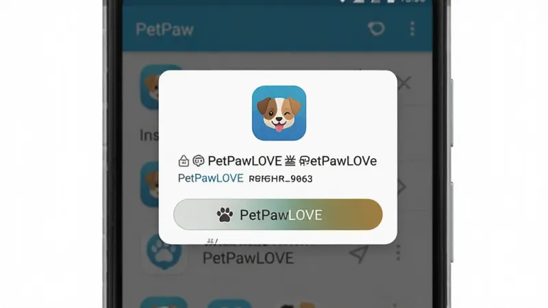 一张PetPawLOVE安装与权限设置引导图，主体为手机屏幕特写，屏幕上显示安卓系统的权限申请弹窗和PetPawLOVE图标，布局为弹窗居中、背景为应用界面虚化，排版简洁明了，风格为系统UI与App界面结合，细节上权限按钮高亮显示、图标清晰，画质干净无杂乱元素，画面中带有「PetPawLOVE」文字标识