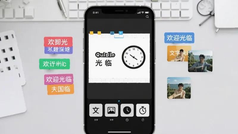 HikMedio节目编辑界面手机截图,手机屏幕内显示编辑画布,画布上有