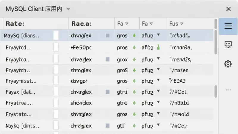 MySQL Client应用内数据库表结构查看界面,屏幕显示表字段列表包含字段名、类型、主键标识等列,右侧有操作菜单图标,背景为浅灰色,文字清晰可读,整体风格扁平化设计,画质干净无杂乱元素