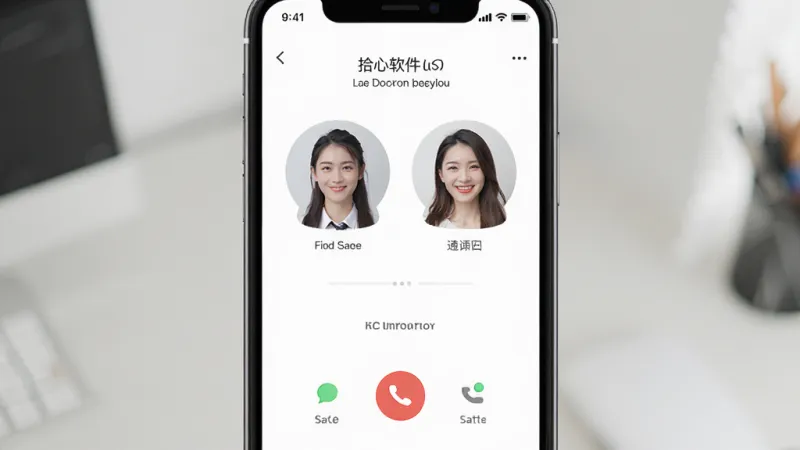 拾心软件语音速配功能界面展示,手机屏幕中显示匹配通话页面,简洁现代风格,干净无多余元素,高清画质