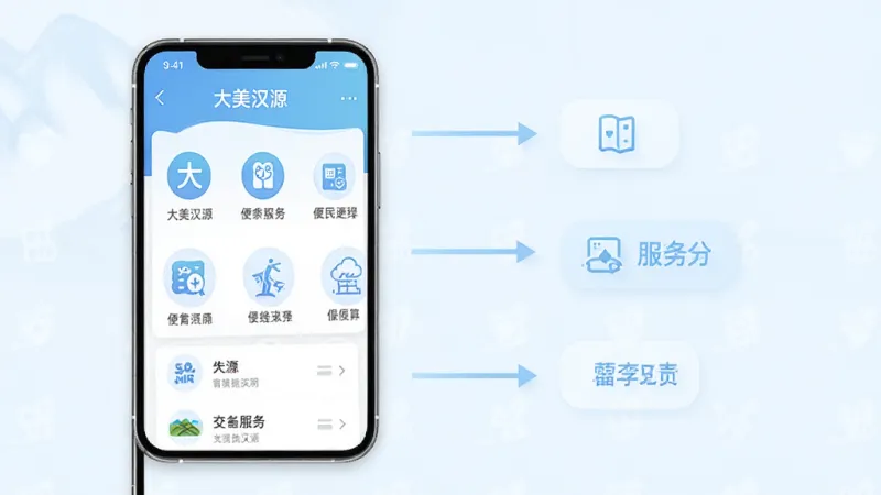 一张手机应用功能展示图,画面中手机屏幕显示