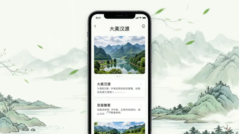 一张手机应用文旅页面展示图,画面中手机屏幕显示